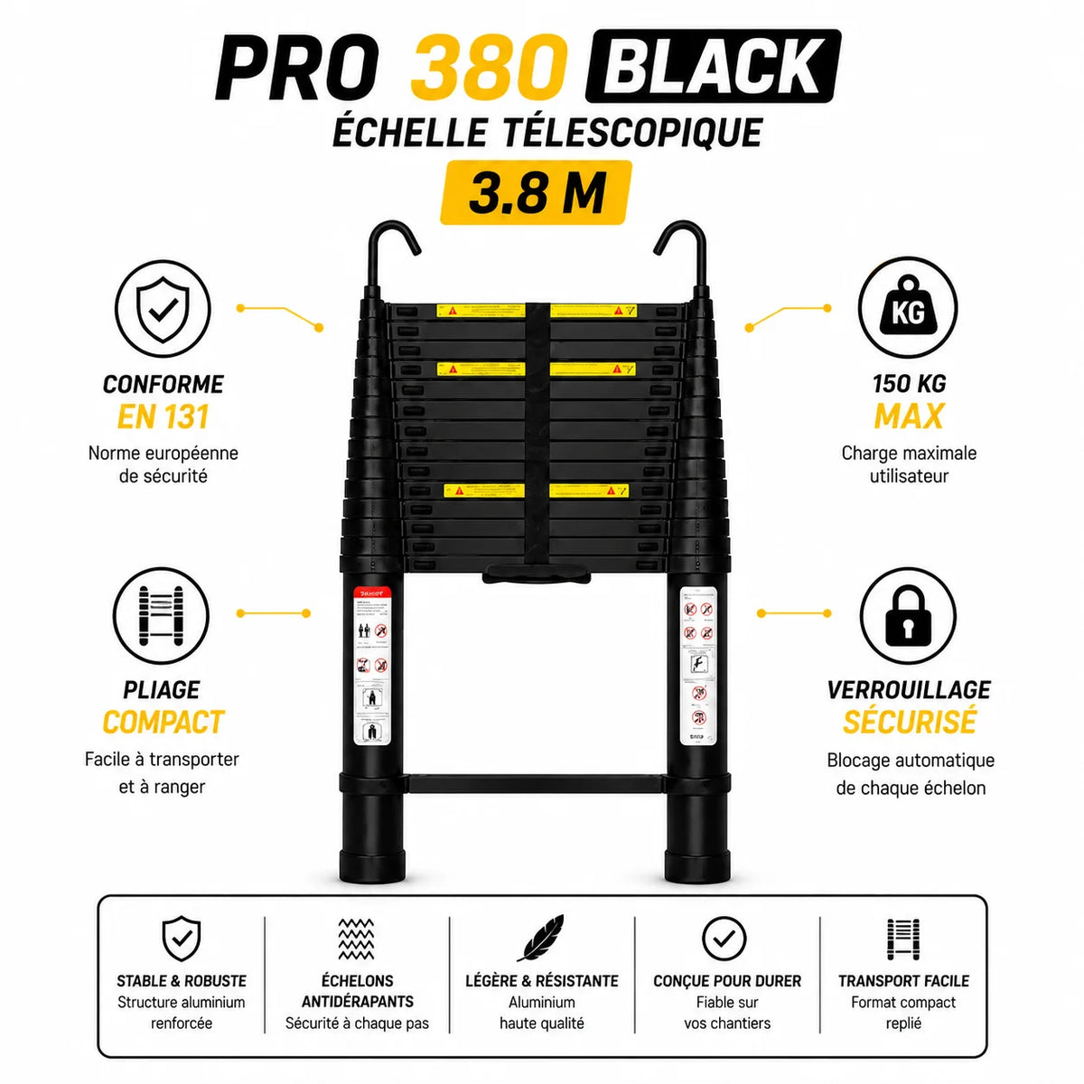 Échelle Télescopique Pro 380 Black | Altibat