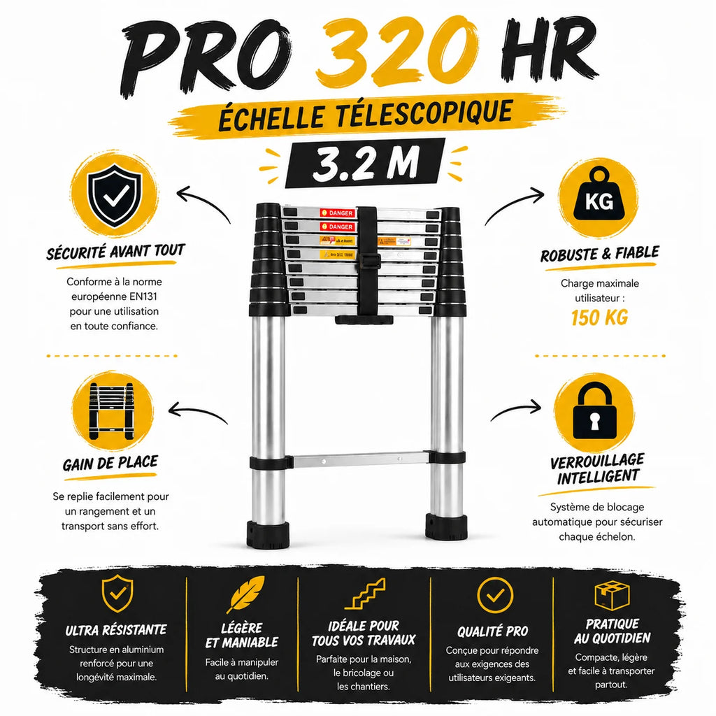Échelle Télescopique Pro 320 HR Aluminium Haute Résistance | Altibat